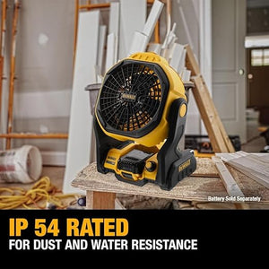 DEWALT 20V MAX* Cordless Fan, Portable, Multi Hanging, Up to 650 CFM Airflow, Tool Only (DCE512B)