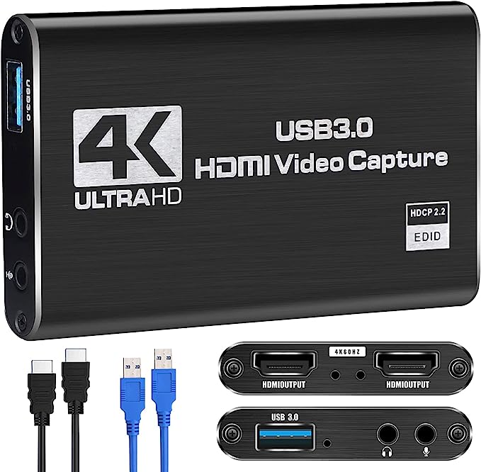 4K USB 3.0 Video Capture Card hdmi adapter 1080P 60fps HD Video Recorder Grabber For Capturing Game Card Live For PS4 DVD Mic