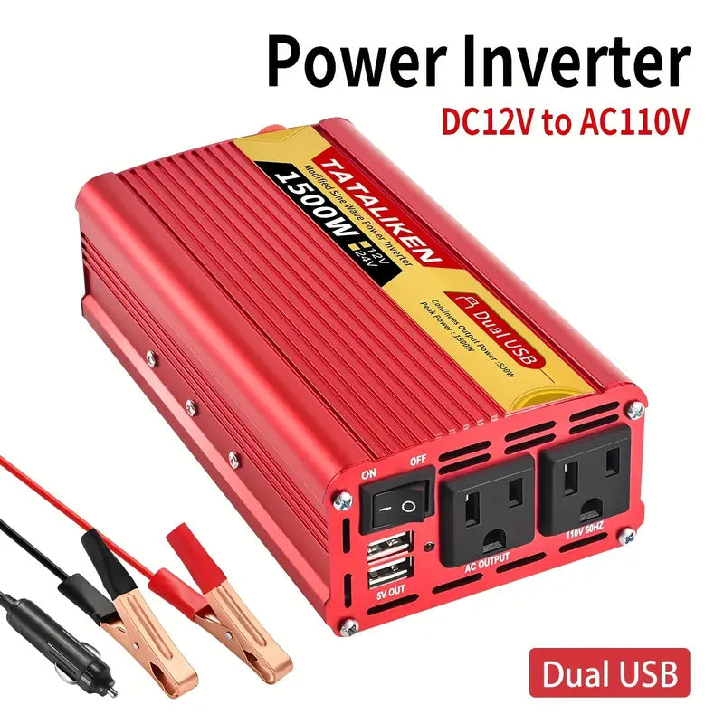 Car Vehicle Power Inverter 500W 1500W DC 12V ToAC 110V 120V Converter 2 USB