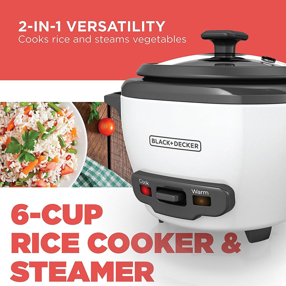 2 In 1 Rice Cooker BLACK+DECKER 2-in-1 Rice Cooker & Food Steamer - 6-Cup Capacity, Autom ...