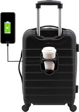 Charger l&#39;image dans la galerie, Wrangler Smart Luggage Set with Cup Holder and USB Port, Black, 20-Inch Carry-On, Smart Luggage Set with Cup Holder and USB Port