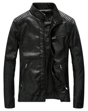 Cargar imagen en el visor de la galería, Leather Jacket Men Black Slim Fit Motorcyle Lightweight