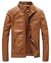 Cargar imagen en el visor de la galería, Leather Jacket Men Black Slim Fit Motorcyle Lightweight