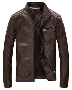 Leather Jacket Men Black Slim Fit Motorcyle Lightweight