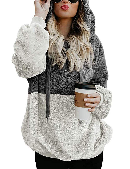 Women Casual Double Fuzzy Sweatshirt Faux Fleece Zip Pullover Hoodies Coat Outwear S-XXL
