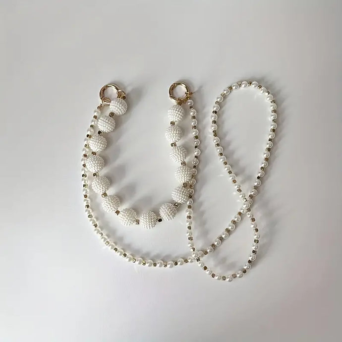 Mobile Phone Lanyard White Imitation Pearl Crossbody Long Lanyard Portable Chain Pendant Suitable For IPhone, Samsung Phone Keychain Headphone Case Bag Camera Pendant Jewelry Gift Wristband Anti-Loss Rope Fashion Women's