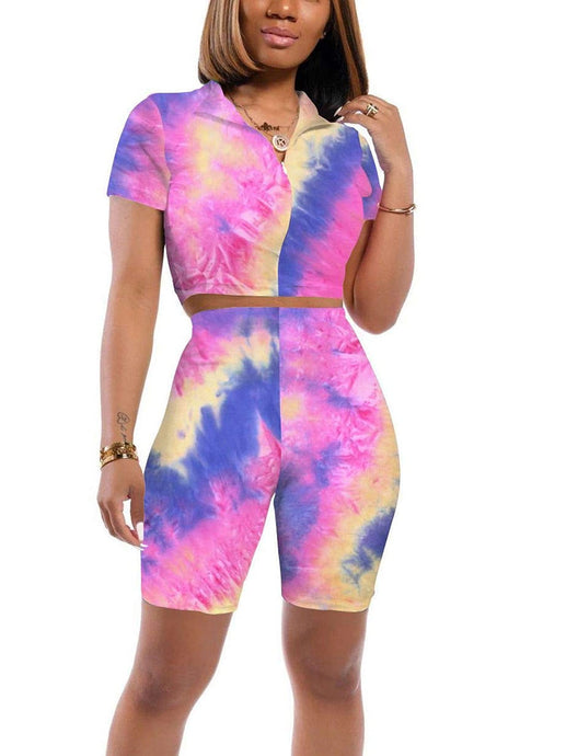 Two Piece Outfits for Women Summer Tops Tie Dye Cute Workout Short Sets L