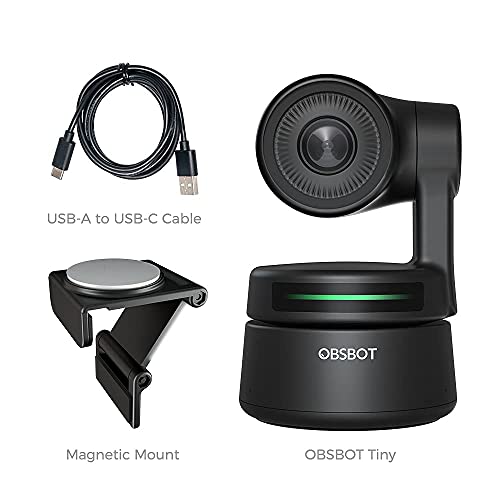 OBSBOT Tiny PTZ Webcam, AI-Powered Framing & Gesture Control, Full HD 1080p Webcam with Dual Omni-Directional Mics, 90-Degree Wide Angle, Low-Light Correction, Works with Zoom, Skype and More