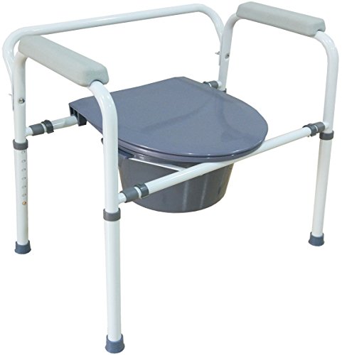 Medokare Bedside Commode Chair - Heavy-Duty Steel Commode Seat Bedside Potty Chair for Adults Medical Handicap Toilet Seat with Handles and Bucket