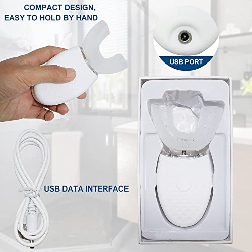 QLJMY 360°Ultrasonic Electric Toothbrush Cold Tooth Whitening Instrument Automatic Sonic Toothbrush for Adults,Waterproof Washable and Reusable U-Shaped Silicone Toothbrush Head