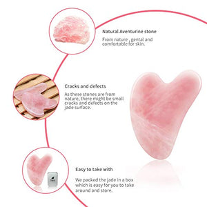 Gua Sha Rose Quartz Massage Tool, Facial Tool for Scraping and SPA Acupuncture Therapy, Heart Shape Rose Quartz Trigger Point Treatment on Face (Rose Quartz)