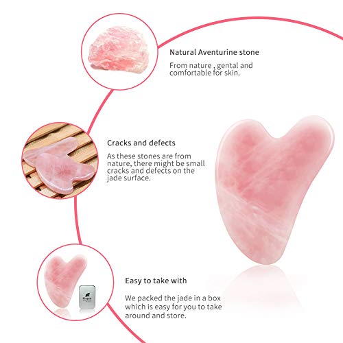 Gua Sha Rose Quartz Massage Tool, Facial Tool for Scraping and SPA Acupuncture Therapy, Heart Shape Rose Quartz Trigger Point Treatment on Face (Rose Quartz)