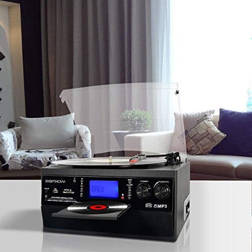 DIGITNOW! Platine Vinyle Bluetooth Tourne-Disque USB mp3 et Fonction Encodage Classique Lecteur CD avec Cassette FM Radio,3 Vitesses 33/45/78 RPM Haut-parleurs IntÃ©grÃ©s ChaÃ®ne StÃ©rÃ©o