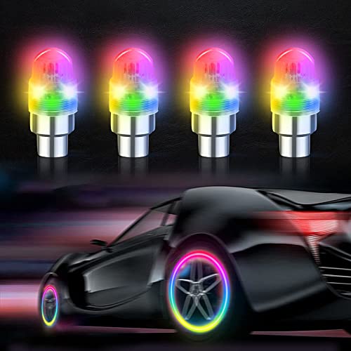 JUPIZEUS LED Flash Tire Lights,IC Light Sensitive ,2 Lamp Beads More Flash, Colorful Wheel Lights,for Car Motorcycle Cart Truck,Waterproof,Motion Activated,fit in Woods/Schrader valve (4 PCS)