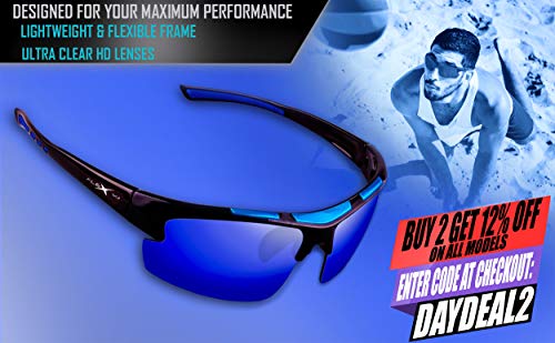 FLEX V1– Polarized Sports Sunglasses for Men Women, Tough Frame w/HD Lens for Driving Cycling Running Baseball Golf Biking