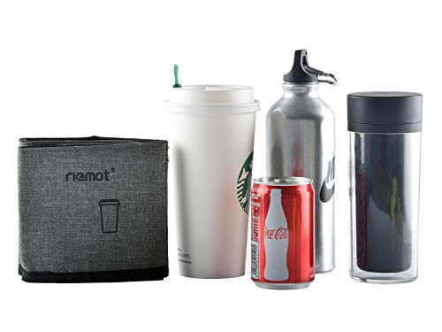 riemot Luggage Travel Cup Holder Free Hand Drink Caddy - Hold Two Coffee Mugs - Fits Roll on Suitcase Handles - Gifts for Flight Attendants Travel Essentials Luggage Accessories Grey