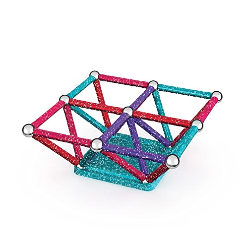 Geomag, Recycled Glitter Effect Magnetic Constructions, Sparkling and Coloured Bars, Pack of 60, 100% Recycled Plastic