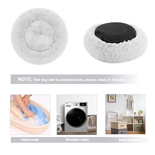 Calming Dog Cat Bed Donut - 19.69'' Anxiety Dog Bed Small, Fluffy Round Cat Anti Anxiety Beds for Indoor Cats, Cute Warm Pet Bed with Waterproof Bottom for Dogs Cats, Washable M(19.69''/50cm), Light Gray