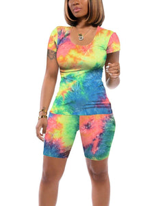 Two Piece Outfits for Women Summer Tops Tie Dye Cute Workout Short Sets L