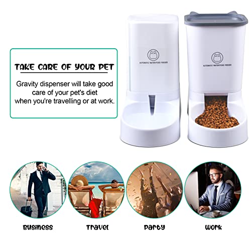OBOVO Automatic Cat Feeder, 3.8L Pet Feeder Automatic, Cat Dog Water Dispenser 2 Pieces, Dog Food Dispensercat Food Dispensers Set for Small/Large Puppy Kitten