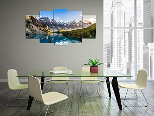 SimonfineUs Canvas Wall Art 5 Pieces Painting Moraine Lake And Mountain Range Sunset Canadian Rocky Mountains Landscape Print On Canvas Giclee Artwork For Wall Decor