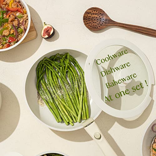 CAROTE 5 Piece Nonstick Cookware Sets, Granite Non Stick Pots and Pans Set with Removable Handle Cookware, RV Cookware for Campers, Suitable for All Stoves, Dishwasher/Oven Safe (White 5 pieces)