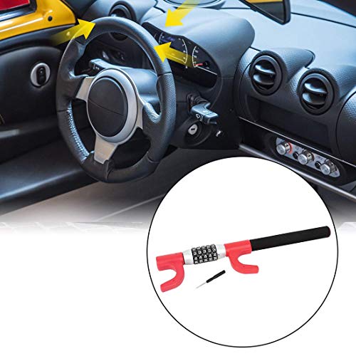 5-digit password anti-theft car steering wheel lock, universal keyless steering wheel lock 5 password retractable double hook lock, suitable for all vehicles, trucks, SUV, car steering wheel lock, red