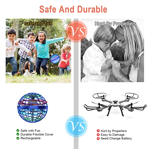 Flying Ball Fly Hover Ball【2022 Upgraded】 Flying Orb Boomerang Spinner Drone Space Toy Mini UFO Soaring with RGB Lights Adult Kids Halloween Outdoor Indoor Play - Blue