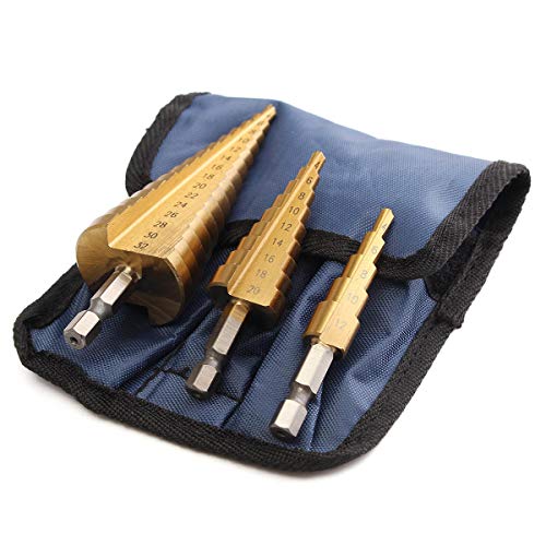 Yangoutool HSS Step Drill Bit Set, 3Pcs Hex Shank Coated Step Drill Bits Set,4-12/20 / 32mm Large Titanium HSS Step Cone Drill Bit
