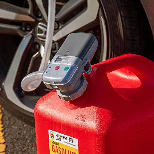 Deway Automatic Fuel Transfer Pump with Auto-Stop, AA Battery Powered, Advanced Adapter Fits All Size Gas Cans, Extra Long Hose, Portable Liquid Pump for Gasoline, Diesel Fuel & More