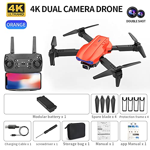 E99 PRO Mini Drone with 4K HD Dual Camera, Foldable Drones with WiFi FPV 4K Real-Time E99 Pro 2 Transmission 50 Times Focus RC Quadcopter for Adults, Boys and Girls, RC Quadcoper with Altitude Hold & Headless Mode (Black+Dual Camera)