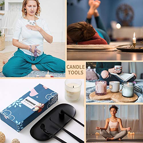 BEDOGO 4 in 1 Candle Accessory Set - Candle Wick Trimmer,Candle Wick Dipper,Candle Wick Snuffer,Storage Tray Plate - Candle Care Tools - Elegant Gift for Candle Lovers and Aromatherapy Lovers (Black)