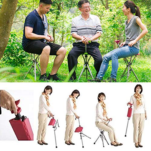 Foldable Chair & Cane Stick, Folding Cane Seat, Aluminum Alloy Crutch Chair with 3 Legs, Outdoor Travel Ads, Anti-Slip Lightweight Walking Stick,Green