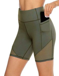 Women''s High Waist Yoga Short Side Pocket Workout Tummy Control Bike Shorts Running Exercise Spex Leggings