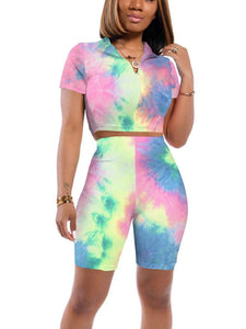 Two Piece Outfits for Women Summer Tops Tie Dye Cute Workout Short Sets L