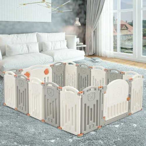 16 Panel Activity Safety Baby Playpen w/ Lock Door-Beige