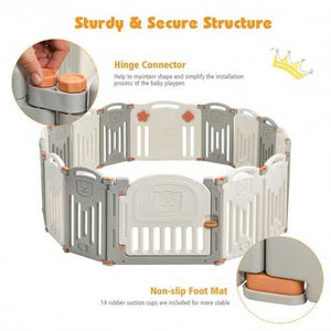 16 Panel Activity Safety Baby Playpen w/ Lock Door-Beige