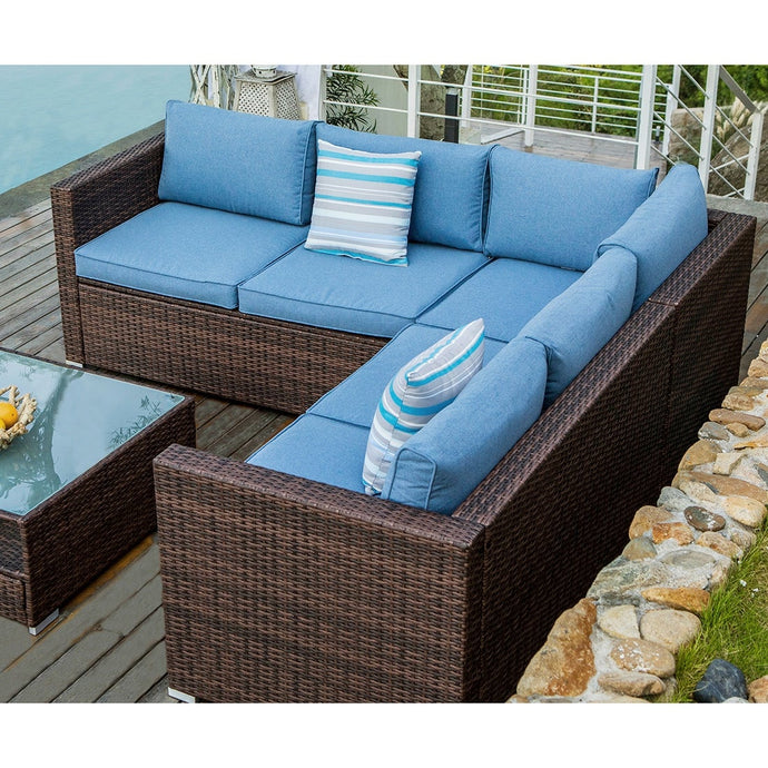 COSIEST 4-piece Patio Outdoor Cushioned Wicker Sectional Sofa Set