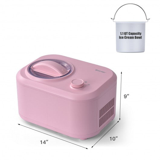 1.1 QT Ice Cream Maker Automatic Frozen Dessert Machine with Spoon-Pink