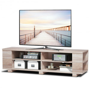 59" Console Storage Entertainment Media Wood TV Stand-Natural