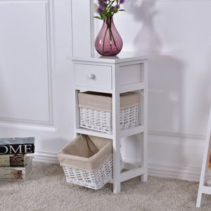 Wooden Morden Nightstand with 2 Wicker Rattan Drawers