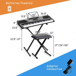 61 Key Electronic Keyboard Piano Set with Stand Bench Headphones