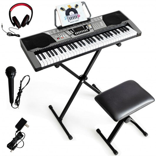 61 Key Electronic Keyboard Piano Set with Stand Bench Headphones