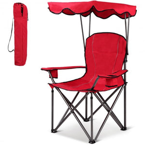 Portable Folding Beach Canopy Chair with Cup Holders-Red