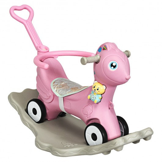 4 in 1 Baby Rocking Horse with Music-Pink