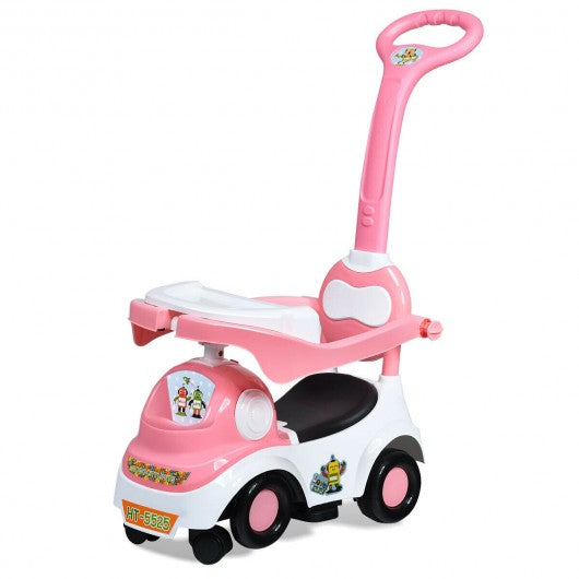 3-in-1 Ride On Push Car with Music Box & Horn-Pink