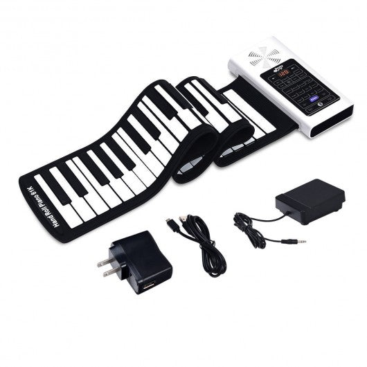 61 Key Electronic Roll up Silicone Rechargeable Piano Keyboard-White