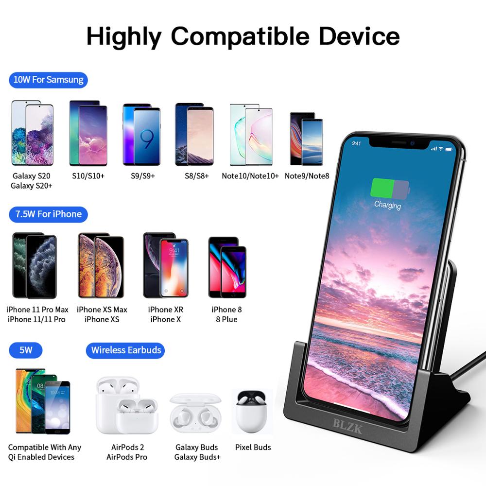 BLZK QI 15W Fast Charge Wireless Charger For iPhone 8 11 11Pro X XS for Samsung Buds For Airpods Pro Charger Stand Dock (Wireless charging)