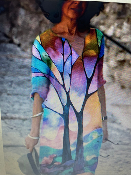 Women's A Line Dress Knee Length Dress Green Purple Pink 3/4 Length Sleeve Print Print Fall Spring V Neck Casual Loose 2022 S M L XL XXL 3XL #8475513