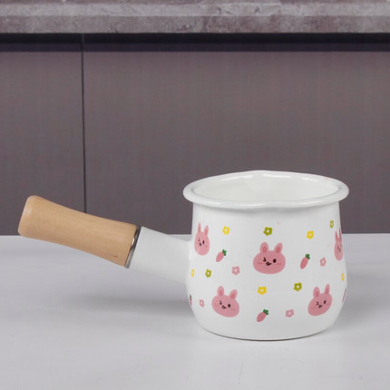 Pot à lait émaillé avec poignée en bois, ustensile de cuisine, cuisinière à gaz, cuisson à Induction, pour le petit déjeuner, pour bébé, pour café, 500ml - AliExpress